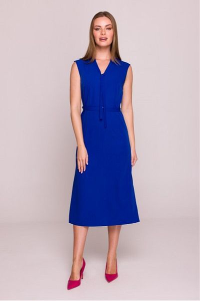 Stylove Rochie cu decolteu legat și curea în talie - albastru cobalt