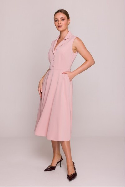 Stylove Flared Dress with Collar - Pale Pink