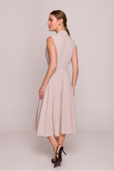 Stylove Flared Dress with Collar - Beige