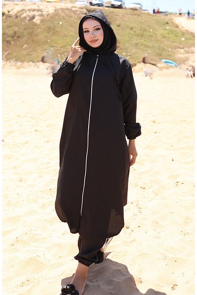 sefamerve Μαύρο μαγιό Hijab με κουκούλα - 0507-01