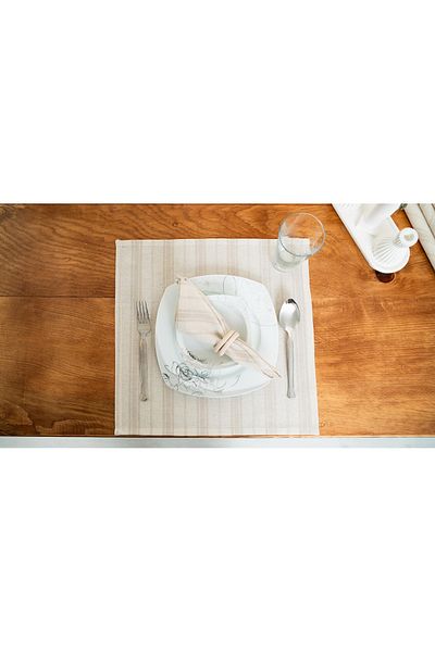 abidehanım Bohemian |   6-Piece Brown Striped Linen Placemat 40 X 40