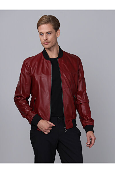 Basics&More Erkek Bordo Deri Ceket