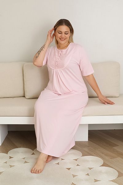 ERDENİZ TEKSTİL Maternity Nightgown Plus Size Nightgown Buttoned Lace Collar Solid Color