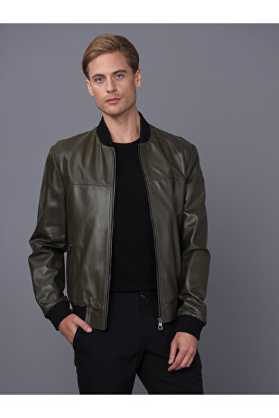 Basics&More Erkek Haki Deri Ceket