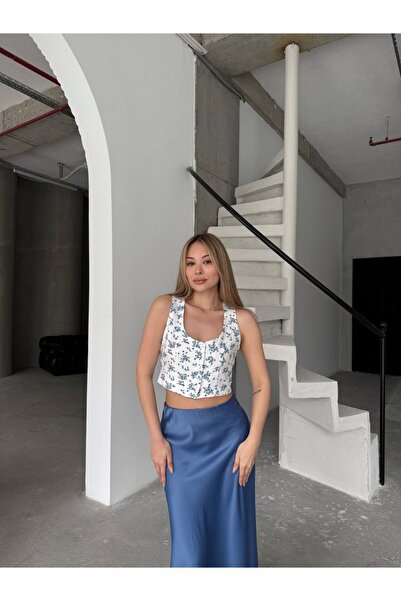 Khloe Crop Fabric Vest Blue