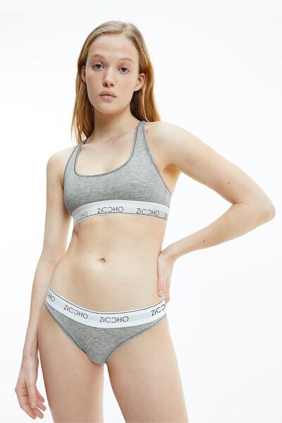 ZICCHO Lenjerie din bumbac și material elastic basic gri bustieră string/tang...