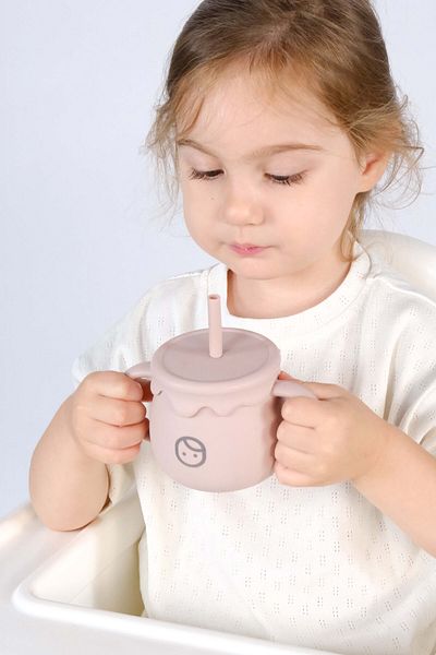 Little Gusto Silicone Water Bottle with Straw and Snack Cup Pink