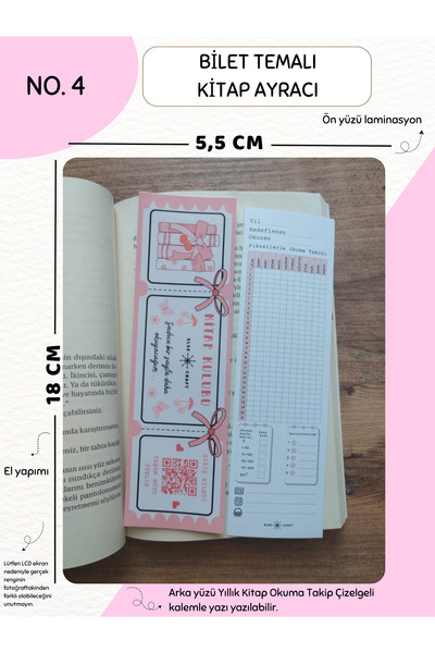 Else Craft Bilet Temalı Kitap Ayracı No.4 - Arka Yüzü Yıllık Kitap Okuma Taki...