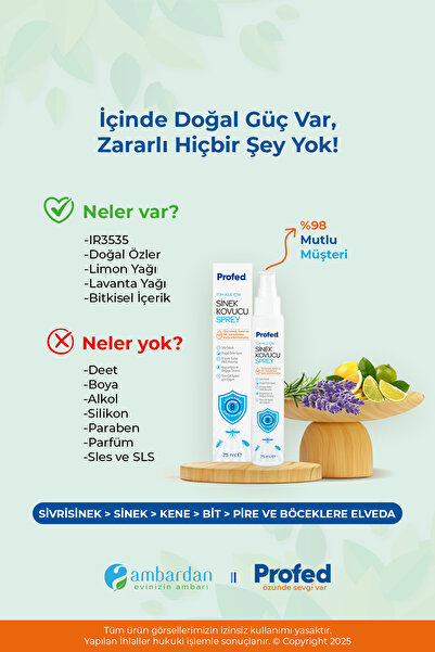Profed Baby Profed Doğal Sinek, Kene Ve Bit Kovucu Sprey - Türkiye'nin En Iyi Biyosidal Ruhsatlı Ürünü 2 Adet