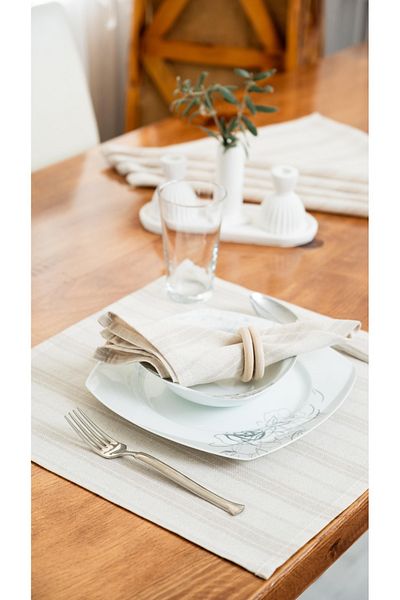 abidehanım Bohemian |   6-Piece Brown Striped Linen Placemat 40 X 40