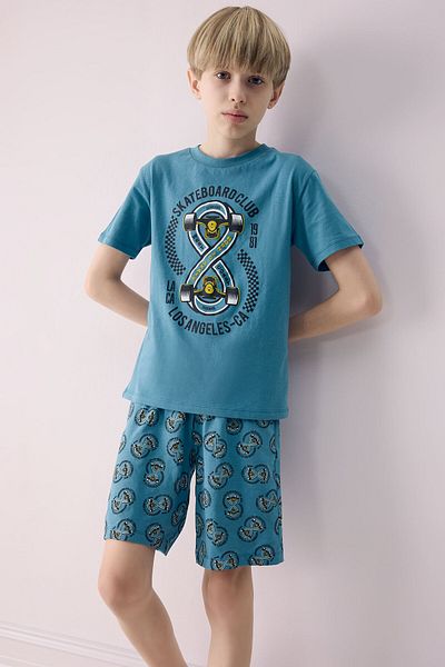 DeFacto Set de pijamale pentru băieți, cu mânecă scurtă, cu imprimeu, cu model, pantaloni scurți D9989a825sm