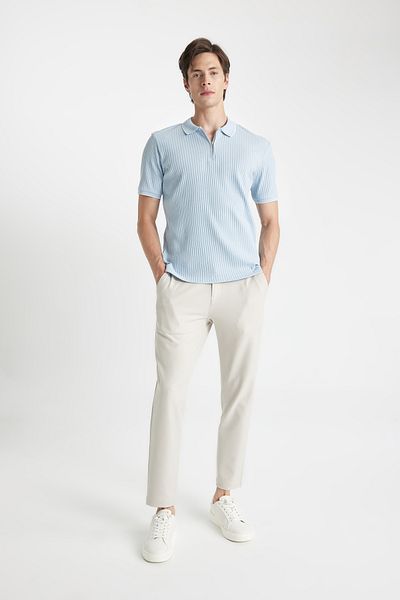 DeFacto Slim Fit Slim Fit Κοντό μανίκι με ραβδώσεις καμιζόλα με μισό φερμουάρ Polo T-shirt D3948ax24sm