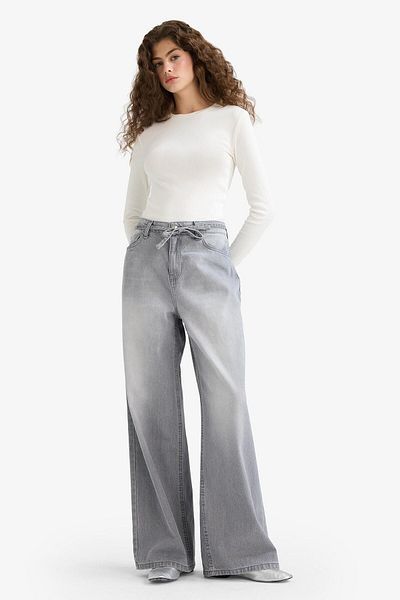 DeFacto Wide Leg High Waist Long Jean Washed Trousers E9116Ax25Au