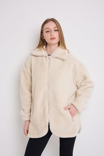 freemen Sports Women's Ecru Plush Windproof Welsoft Double Pocket Coat