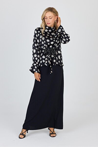 Zühre Polka Dot Patterned Belted Bottom Top Double Suit Tk-1555