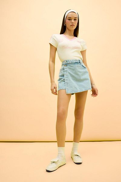 DeFacto Fusta mini pantaloni scurți din denim cu buzunar cu talie înaltă E4697ax25sm