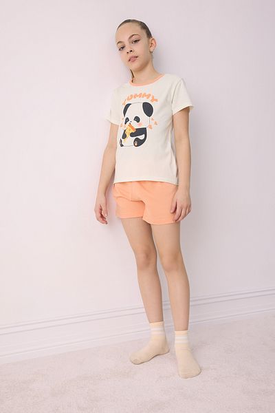DeFacto Girls Pajamas Set Short Sleeve Top Stretchy Waisted Shorts E6428A825Hs