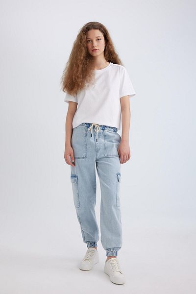 DeFacto Jogger cargo cu talie înaltă, blugi, până la gleznă, pantaloni spălați C1416AX24SM