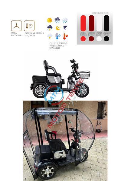 motor tente market mtm Arora Rüzgar Tdr41-Z - Üç Tekerli Motor Brandası - Siyah