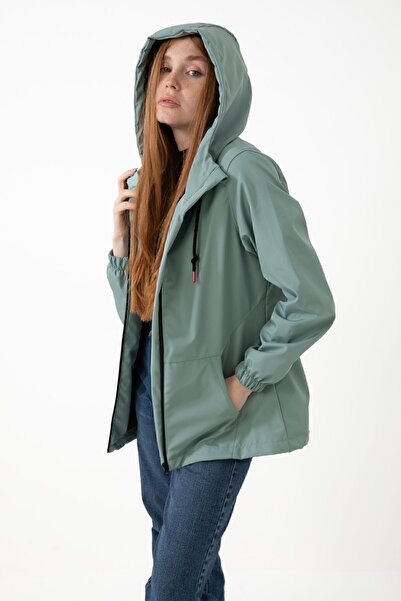 freemen Sportovní dámská mátově zelená voděodolná a větruodolná pláštěnka s kapucí a kapsami