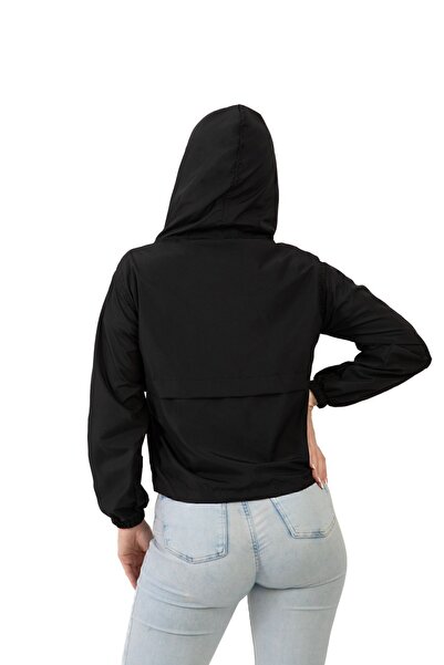 freemen Γυναικείο μαύρο αδιάβροχο και ανθεκτικό στον αέρα εποχιακό αδιάβροχο με κουκούλα