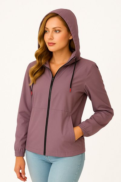 freemen Women's Plum Color Waterproof Windbreaker Hooded Raincoat