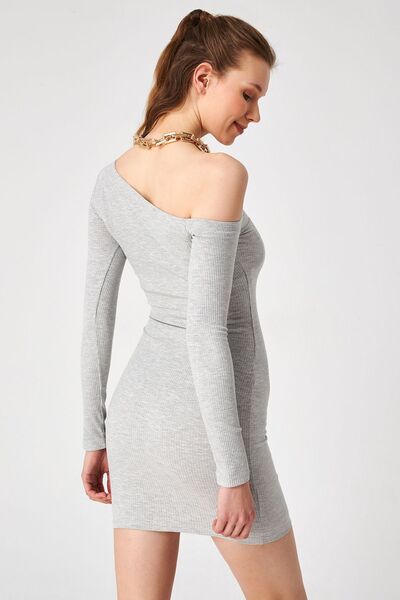 Kallisto Rochie mini cu mânecă lungă, cu guler asimetric, gri Melange