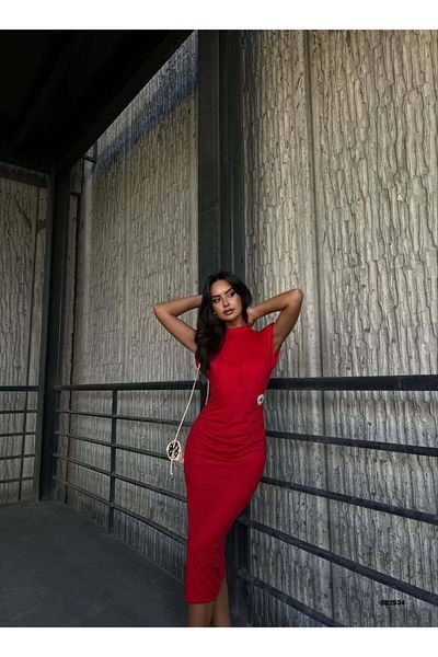 Modafeminen Brooch Stand Collar Midi Length Evening Dress 582934