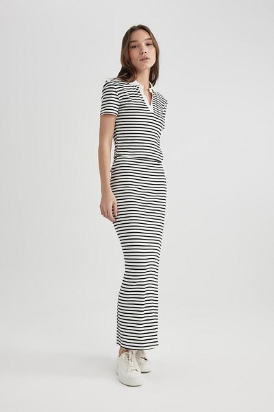 DeFacto Fitted Ribbed Striped Camisole Maxi Skirt A6477ax24sp