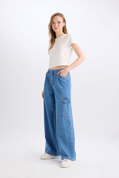 DeFacto Pantaloni lungi Cargo Jean cu talie înaltă - picior lat C1244ax24sm