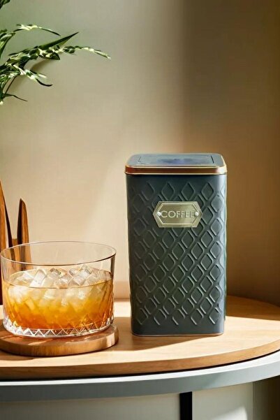 Arma House 1 Piece Seersucker Gray & Rose Gold Coffee Storage Jar 1.5 Lt