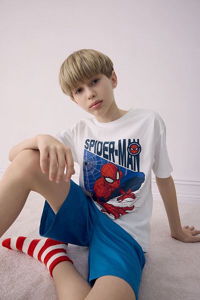 DeFacto Ανδρικά Παιδικά Σετ Πιτζάμες Marvel Spiderman Κοντομάνικο μπλουζάκι με σορτς E0343A825SM