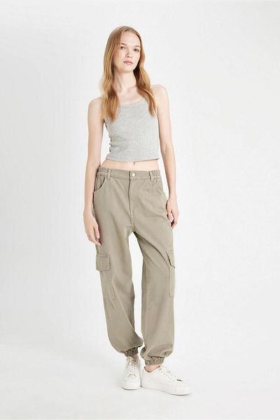 DeFacto Cool Jogger Pants Gabardine Fabric Normal Waist Basic Straight Cargo Pocket B0454Ax24Au
