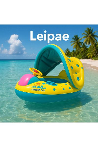 Leipae Pool and Sea Baby Swimming Ring with Steering Wheel, Sun Protection