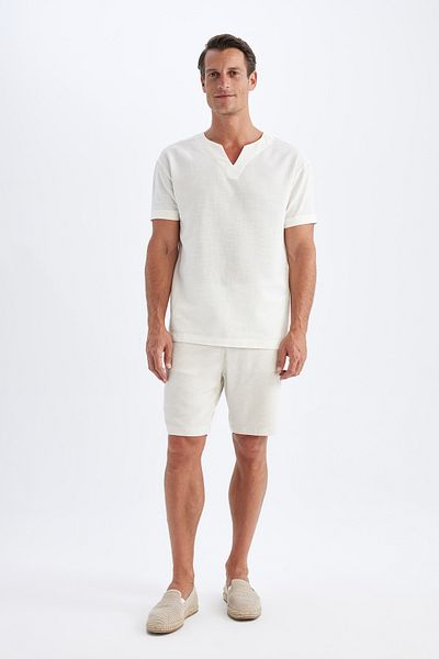 DeFacto Linen Blended Straight Leg Shorts - D4277AX24SM