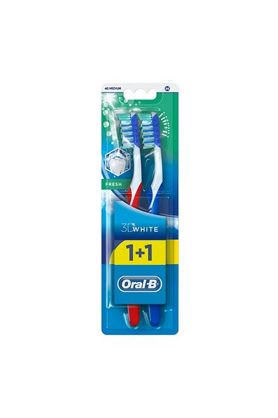 Oral-B Oral B Toothbrush 3D White Fresh Medium Assorted Colors 1+1
