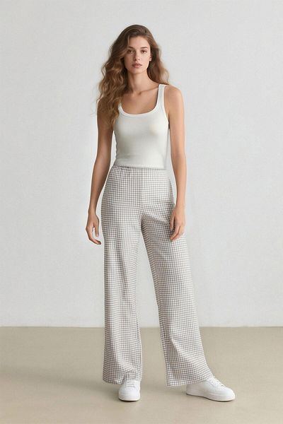 DeFacto Coool Wide Leg Karierte Normale Taille Weite Bein Hosen E6121ax25sp