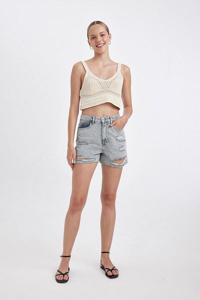 DeFacto Pantaloni scurți de blugi Mom Fit cu talie înaltă - B7684AX24HS