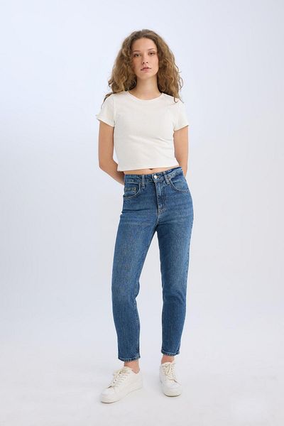 DeFacto Lina Comfort Fit džíny seprané kalhoty s vysokým pasem ke kotníkům E3440Axns