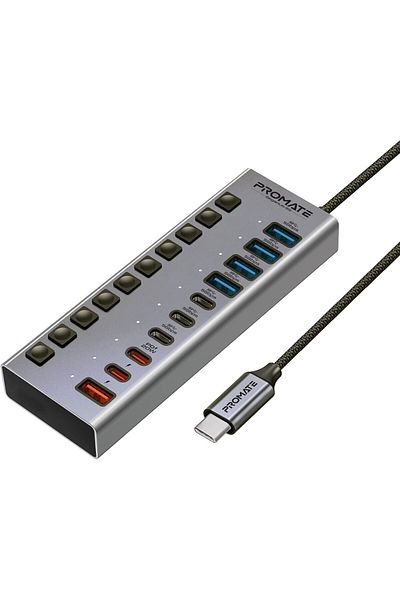 Promate 10 In 1 Usb-c™ Multiport Hub, 3 Usb-c™ And 4 Usb-a™ Ports With 5gbps Data Transfer