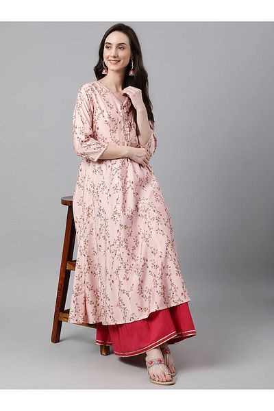 IndHeritage Premium cotton occasion / casual kurti - Beige printed kurti / kurta for women - IDH00090