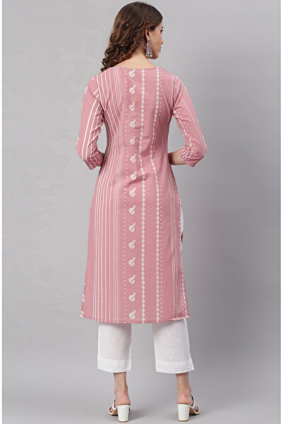 IndHeritage Premium cotton office / casual kurti - Beige kurti / kurta for women with white ethnic prints