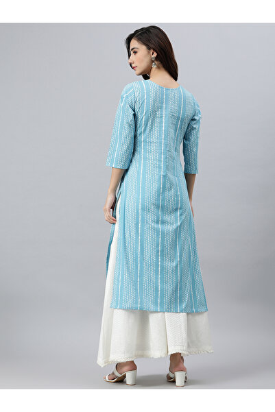 IndHeritage Premium cotton office / casual kurti - Light blue kurti / kurta for women with white ethnic prints