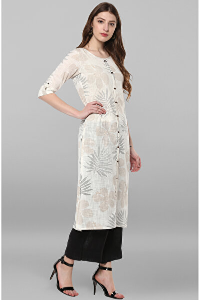 IndHeritage Premium cotton office / casual kurti - White printed kurti / kurta for women - IDH00074