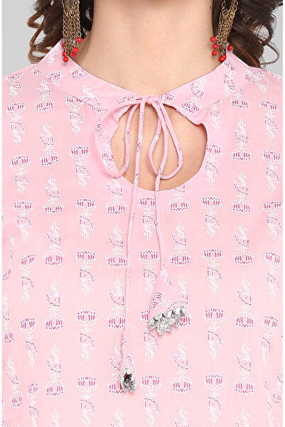 IndHeritage Premium cotton office / casual kurti - Light pink kurti / kurta for women with ethnic prints