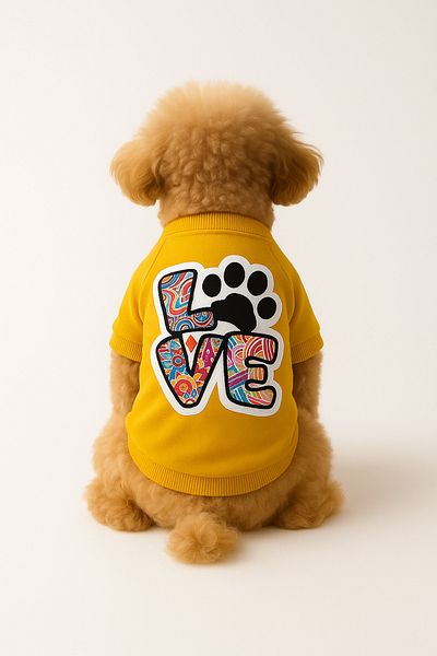 MPZ Pets Yellow Sweatshirt & Colorful Love Cat and Dog Outfit & Dress