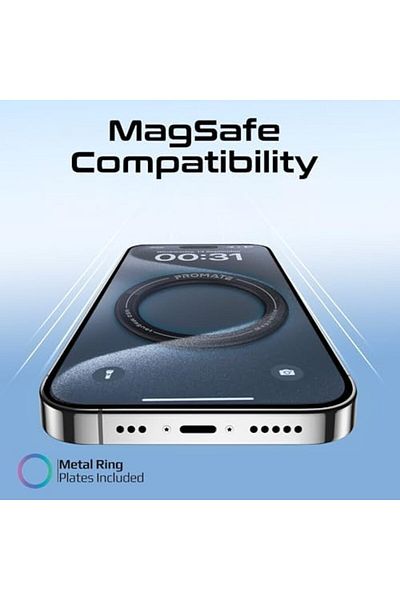 Promate Phone Magnetic Mount, 360° Magsafe Compatible, N52 Powerful Magnetic, Metal Ring, Magnetite