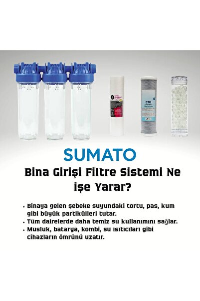 SUMATO 3'lü Bina Girişi Daire Sayaç Girişli Silifoz Filtreli Kireç Ve Klor Önleyici Su Arıtma Cihazı