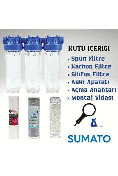 SUMATO 3'lü Bina Girişi Daire Sayaç Girişli Silifoz Filtreli Kireç Ve Klor Önleyici Su Arıtma Cihazı