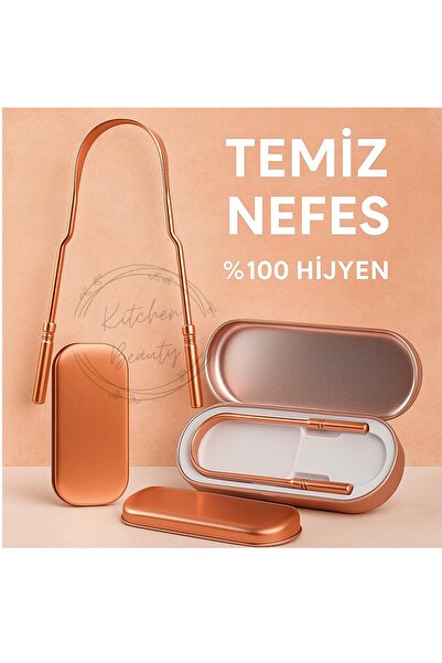İndirimKap Dil Temizleyici Bakır Hilal Ağız Bakım Fırçası Dil Plak Temizleme Dil Sıyırıcı Saklama Kutulu